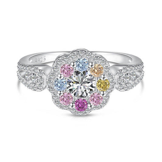 [Nova Jewelry]Delicate Colorful Round Cut Flower Shape Wedding Ring