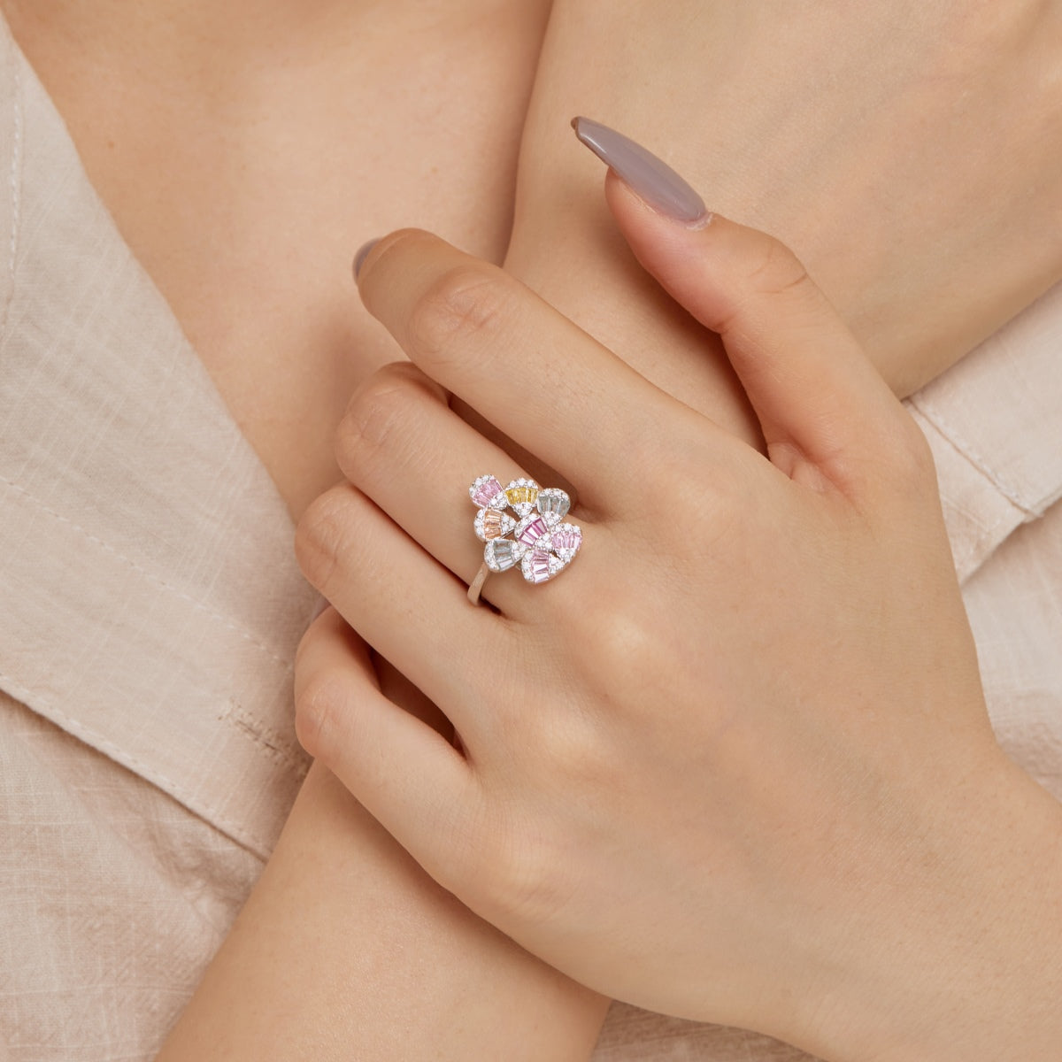 [Nova Jewelry]Sparkling Colorful Water Drop Shape Daily Ring