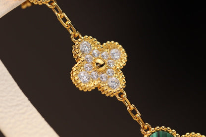 [BLUE TEARS]CLOVER EARRINGS GOLD MALACHITE DIAMOND 3 MOTIF