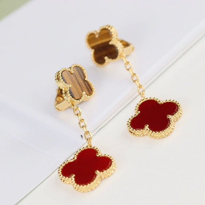 [BLUE TEARS]CLOVER  2 MOTIF  TIGER EYE CARNELIAN EARRINGS