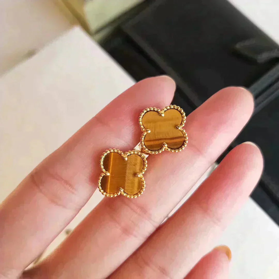 [BLUE TEARS]CLOVER MEDIUM 1 MOTIFS TIGER EYE EARRINGS