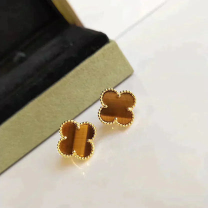 [BLUE TEARS]CLOVER MEDIUM 1 MOTIFS TIGER EYE EARRINGS