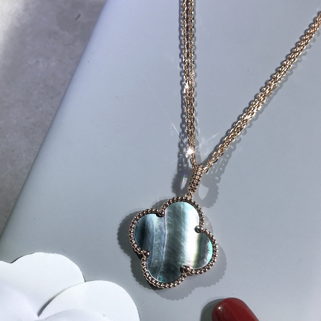 [BLUE TEARS]CLOVER 25MM GOLD DARK MOP BIG CLOVER NECKLACE