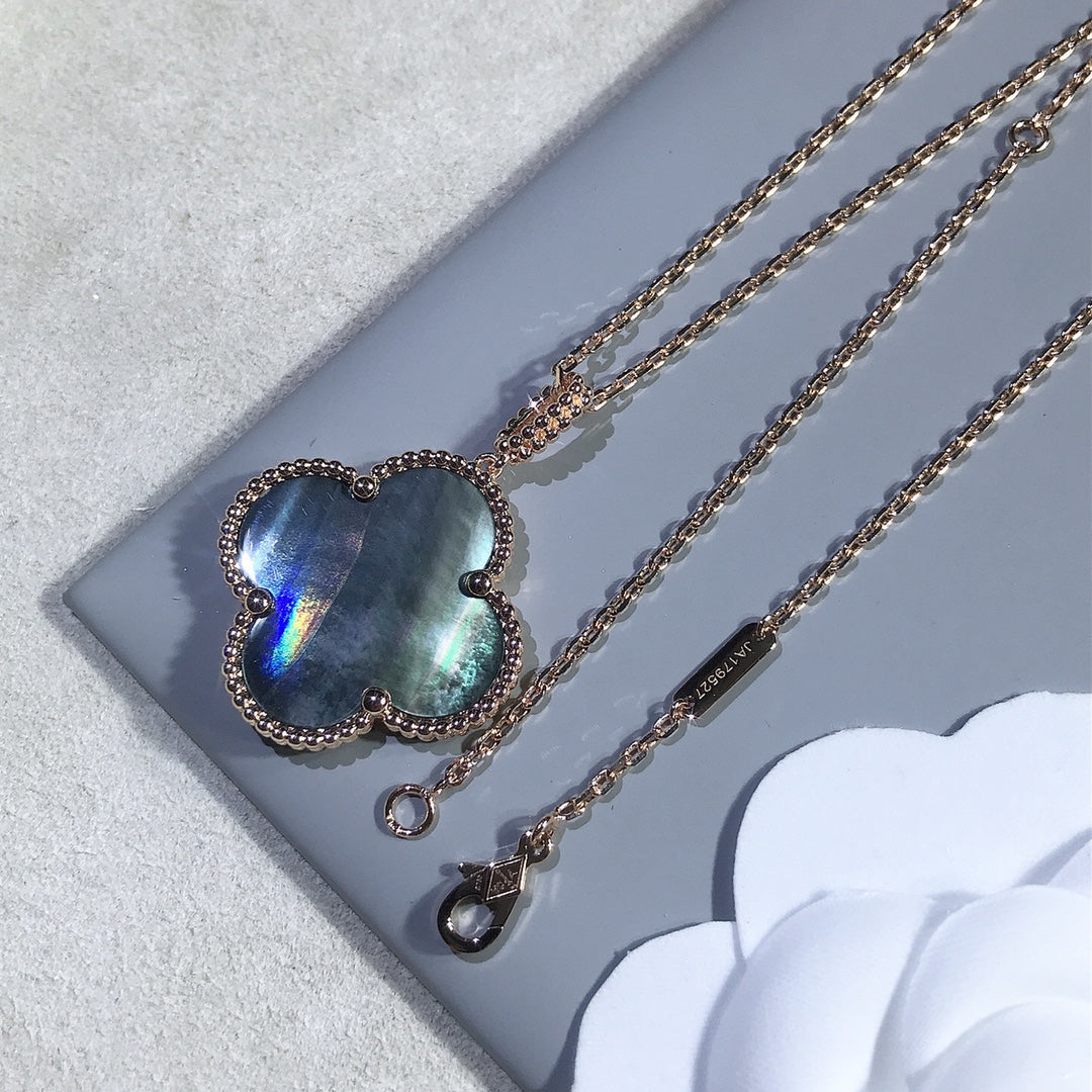 [BLUE TEARS]CLOVER 25MM GOLD DARK MOP BIG CLOVER NECKLACE