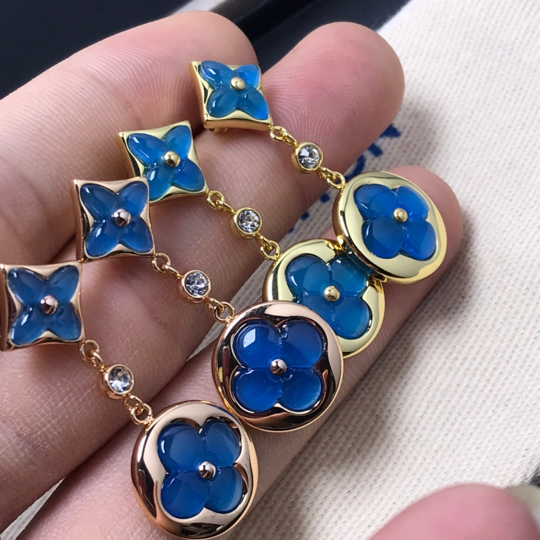 [BLUE TEARS]STAR AND SUN AGATE DIAMOND EARRINGS