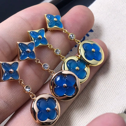 [BLUE TEARS]STAR AND SUN AGATE DIAMOND EARRINGS