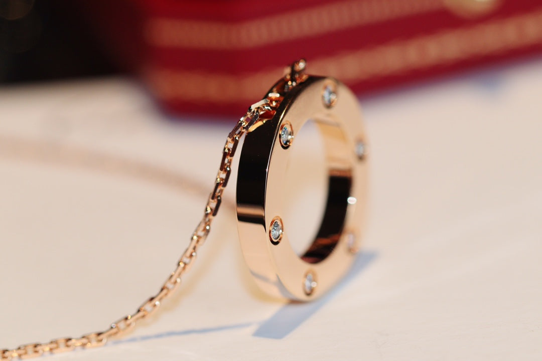 [BLUE TEARS]LOVE NECKLACE 16MM 6 DIAMONDS PINK GOLD