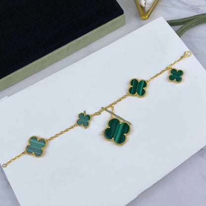 [BLUE TEARS]MAGIC CLOVER MALACHITE GOLD BRACELET 5 MOTIFS