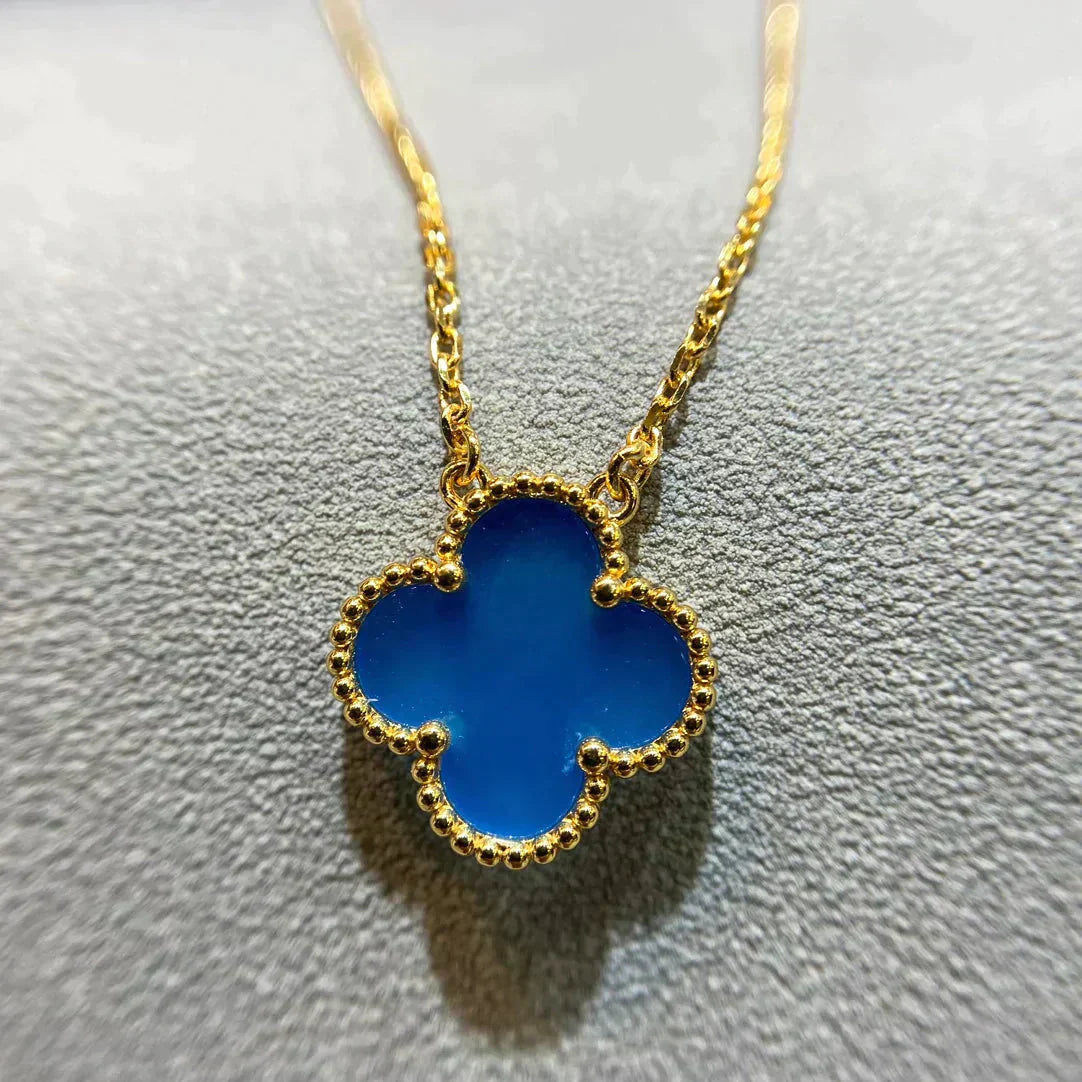 [BLUE TEARS]CLOVER 15MM BLUE AGATE NECKLACE