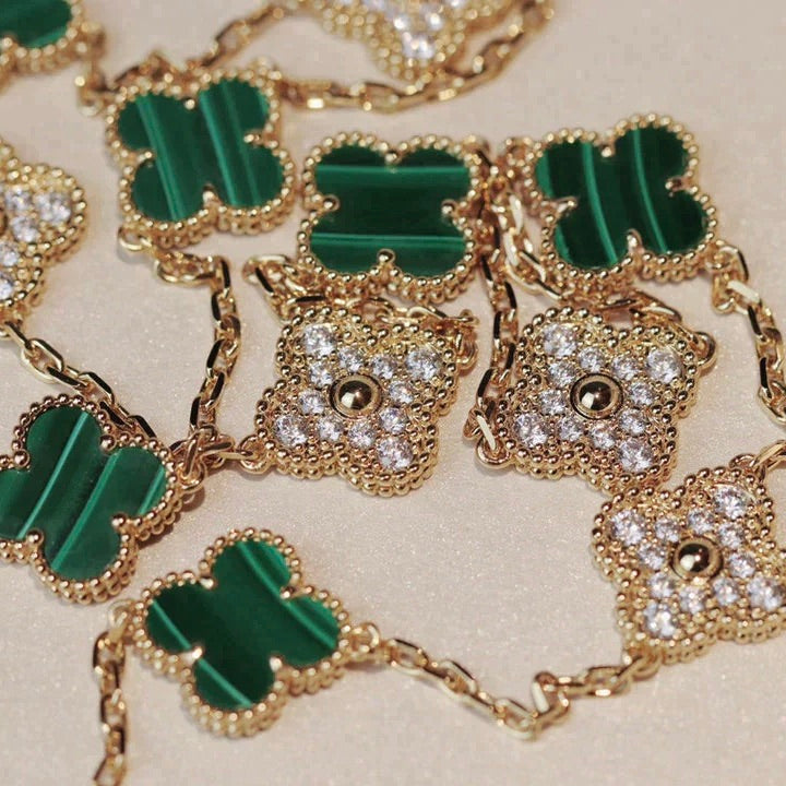 [BLUE TEARS]CLOVER 20 MOTIFS MALACHITE DIAMOND NECKLACE