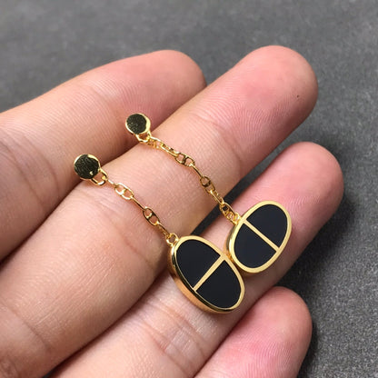 [BLUE TEARS]CHAINE VERSO BLACK CERAMIC SILVER EARRINGS