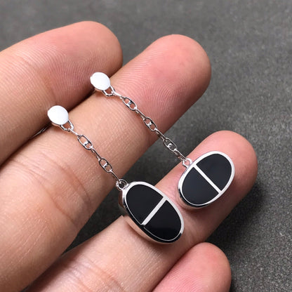 [BLUE TEARS]CHAINE VERSO BLACK CERAMIC SILVER EARRINGS