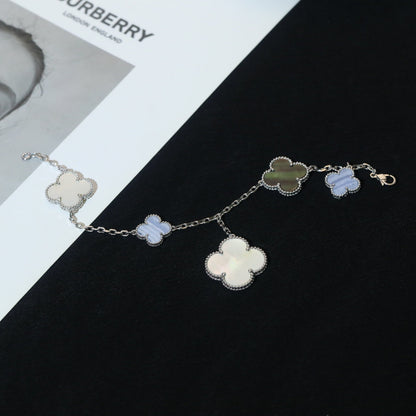 [BLUE TEARS]CLOVER BRACELET 5 MOTIFS MOP CHALCEDONY SILVER