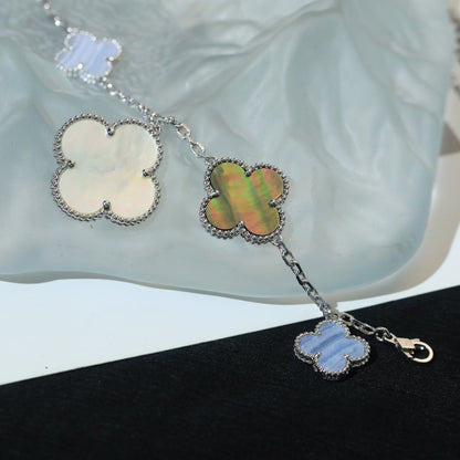 [BLUE TEARS]CLOVER BRACELET 5 MOTIFS MOP CHALCEDONY SILVER