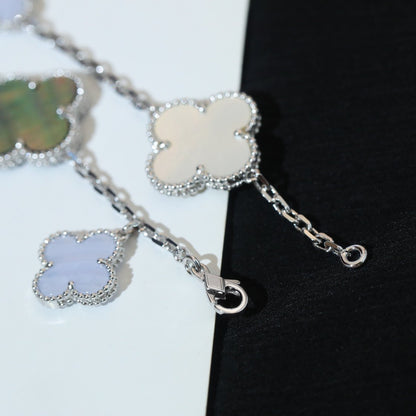 [BLUE TEARS]CLOVER BRACELET 5 MOTIFS MOP CHALCEDONY SILVER