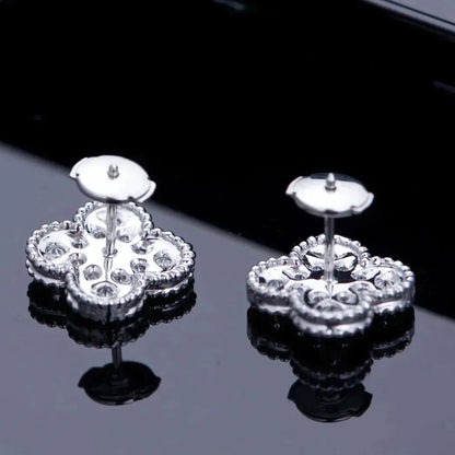 [BLUE TEARS]CLOVER 1 MOTIFS DIAMOND STUD EARRINGS SILVER