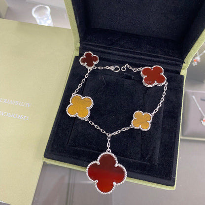 [BLUE TEARS]CLOVER 5 MOTIFS SIVLER CARNELIAN TIGER EYE BRACELET