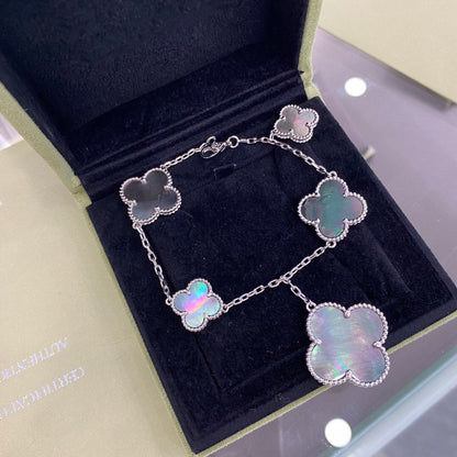 [BLUE TEARS]CLOVER 5 MOTIFS SIVLER DARK MOP BRACELET