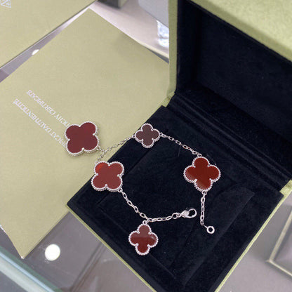 [BLUE TEARS]CLOVER 5 MOTIFS SIVLER CARNELIAN BRACELET