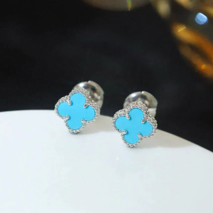 [BLUE TEARS Jewelry]CLOVER MINI 9.5MM ONYX STUD EARRINGS SILVER