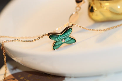 [BLUE TEARS]JEUX MALACHITE 1 DIAMOND PINK GOLD NECKLACE