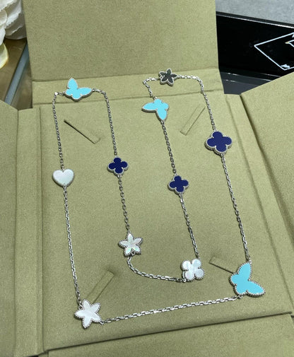 [BLUE TEARS]LUCKY CLOVER SILVER 11 MOTIF NECKLACE