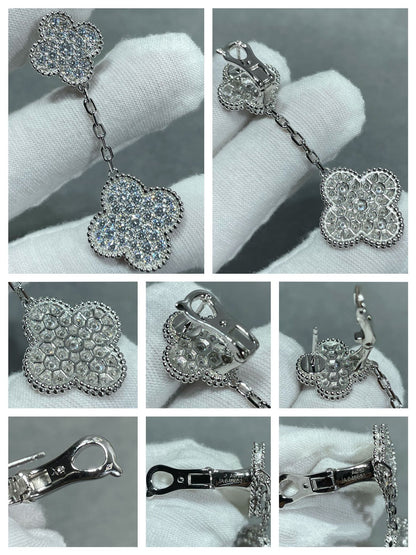 [BLUE TEARS]CLOVER 2 MOTIFS DIAMOND PAVED SILVER EARRINGS