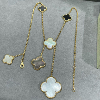 [BLUE TEARS]CLOVER 6 MOTIF MOP ONYX GOLD NECKLACE