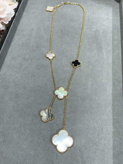 [BLUE TEARS]CLOVER 6 MOTIF MOP ONYX GOLD NECKLACE
