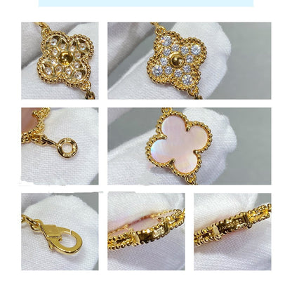 [BLUE TEARS]CLOVER 5 MOTIF DIAMOND PINK MOP PINK GOLD BRACELET