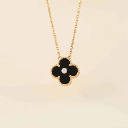[BLUE TEARS]CLOVER 15MM DIAMOND ONYX NECKLACE
