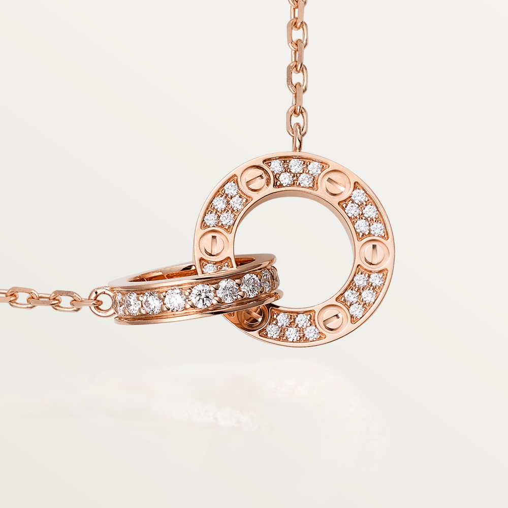 [BLUE TEARS]LOVE 7.6MM NECKLACE ROSE GOLD AND SILVER  FULL DIAMOND