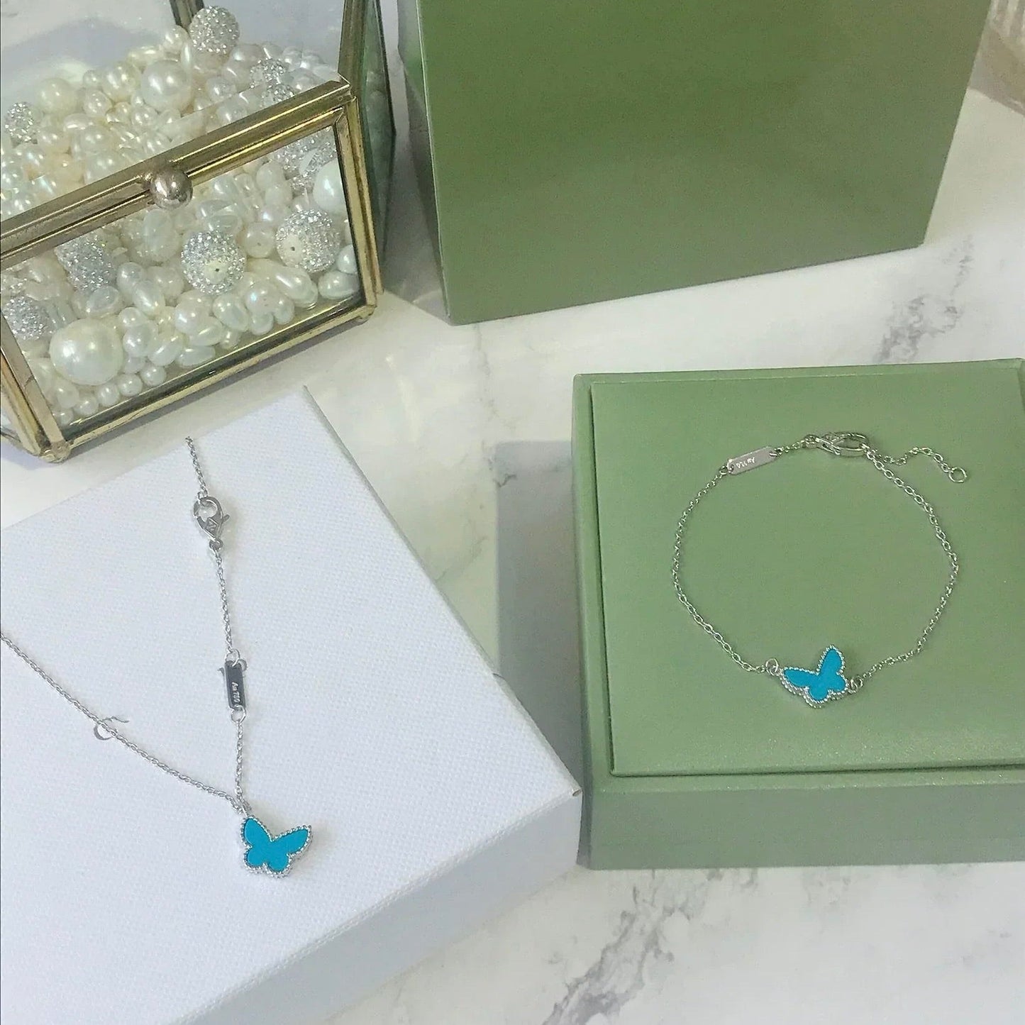 [BLUE TEARS]BUTTERFLY TURQUOISE BUTTERFLY BRACELET SILVER