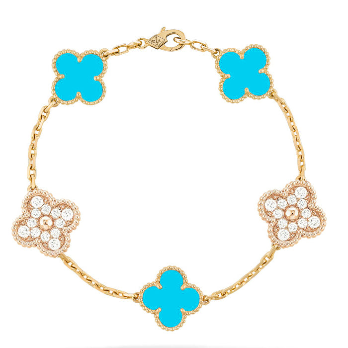 [BLAUE TRÄNEN]KLEE 5 MOTIV TÜRKIS DIAMANT GOLDARMBAND