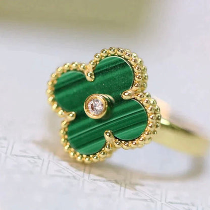 [BLUE TEARS]CLOVER MALACHITE RING GOLD DIAMOND