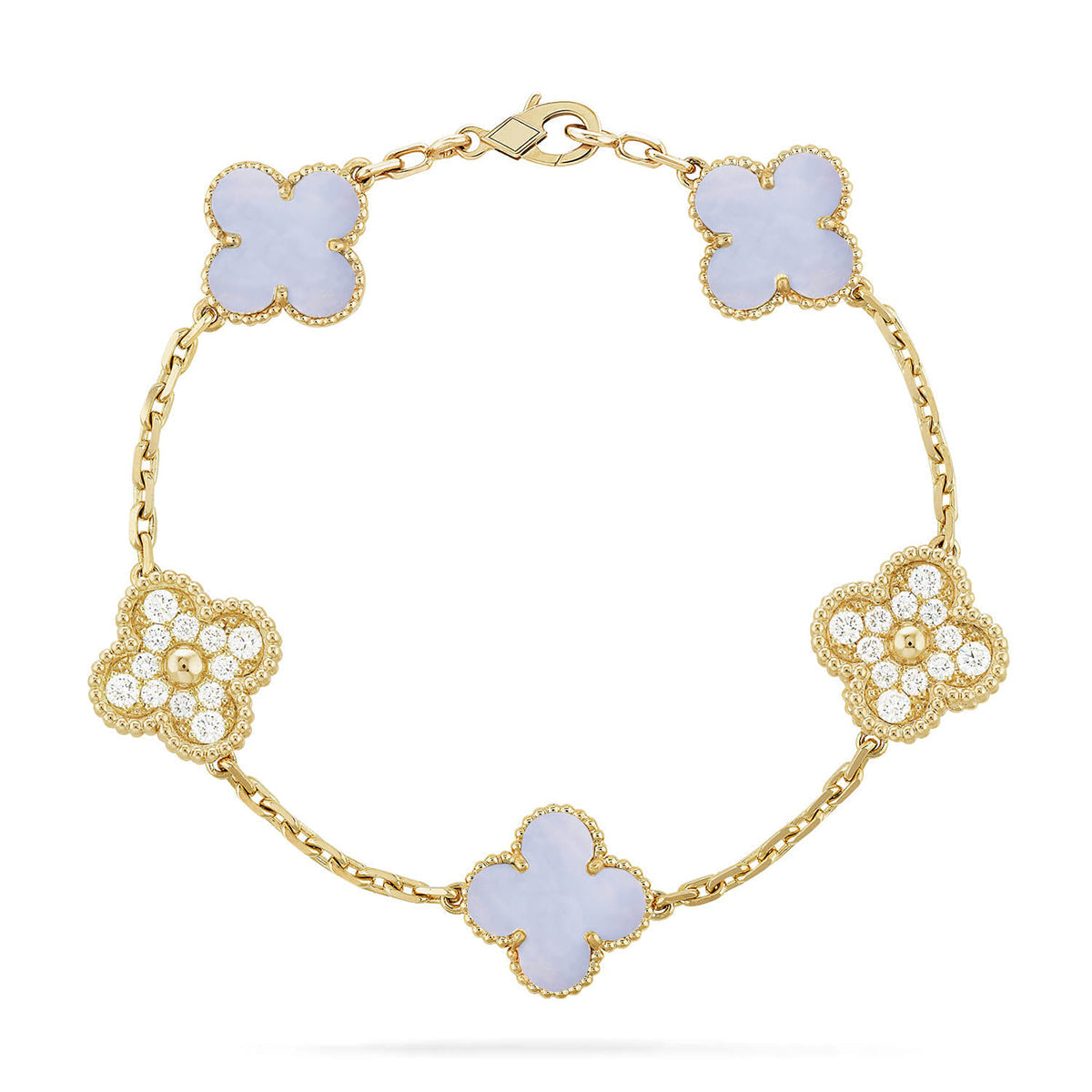 [BLUE TEARS] CLOVER 5 MOTIF PURPLE CHALCEDONY BRACELET COLLECTION
