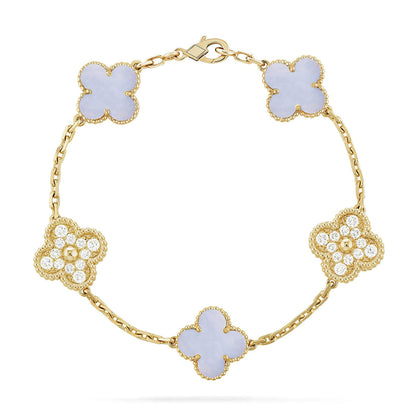 [BLUE TEARS] CLOVER 5 MOTIF PURPLE CHALCEDONY BRACELET COLLECTION
