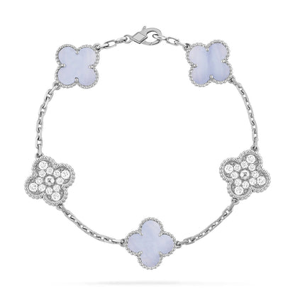 [BLUE TEARS]CLOVER  5 MOTIF DIAMOND PURPLE CHALCEDONY BRACELET SILVER
