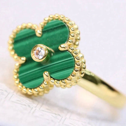 [BLUE TEARS]CLOVER MALACHITE RING GOLD DIAMOND