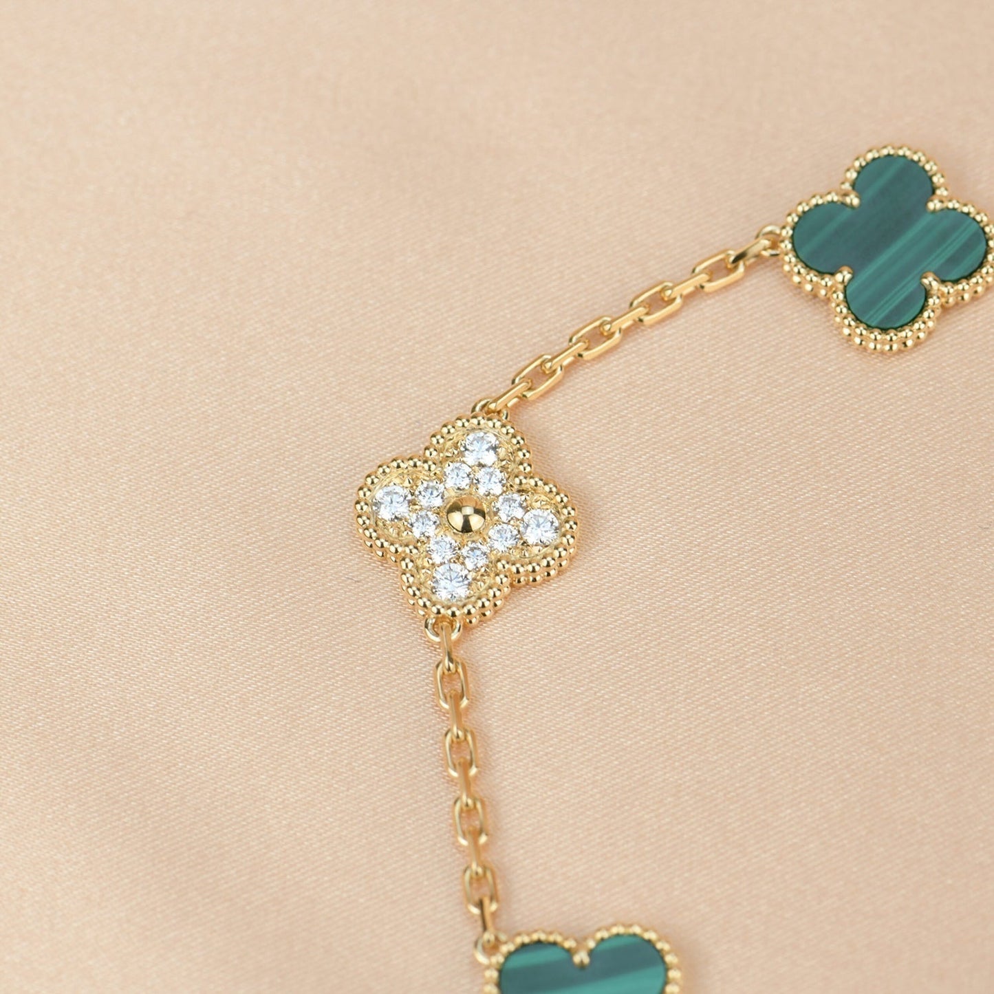 [BLUE TEARS]CLOVER  5 MOTIF MALACHITE DIAMOND BRACELET