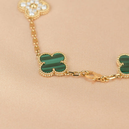 [BLUE TEARS]CLOVER  5 MOTIF MALACHITE DIAMOND BRACELET