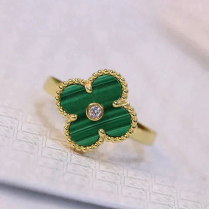 [BLUE TEARS]CLOVER MALACHITE RING GOLD DIAMOND