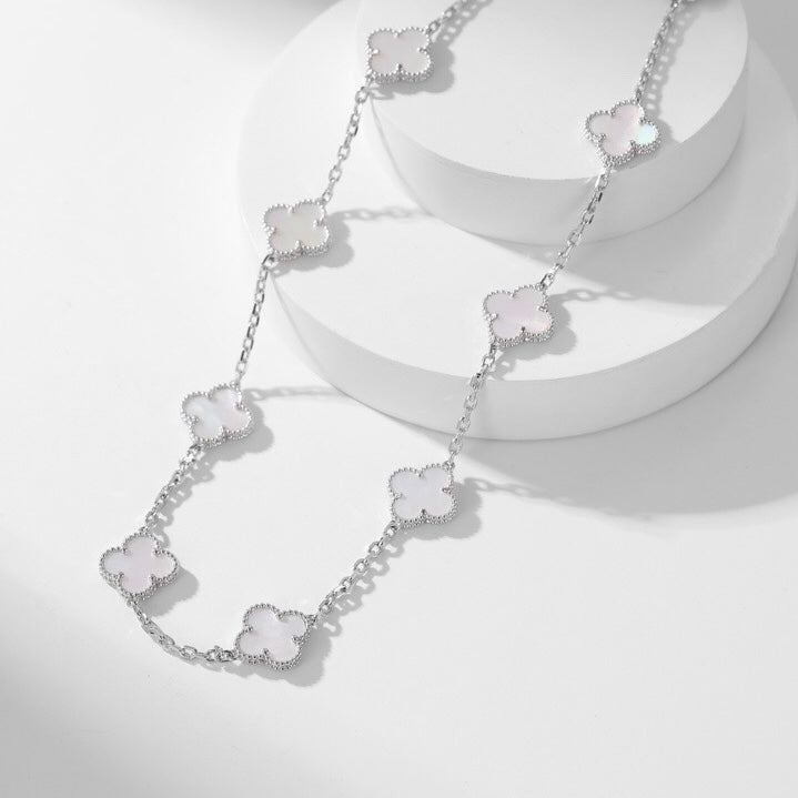 [BLUE TEARS]CLOVER 10 MOTIFS WHITE MOTHER OF PEARL NECKLACE
