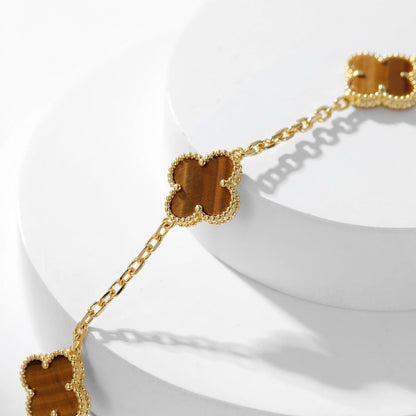 [BLUE TEARS]CLOVER 10 MOTIFS TIGER EYE NECKLACE