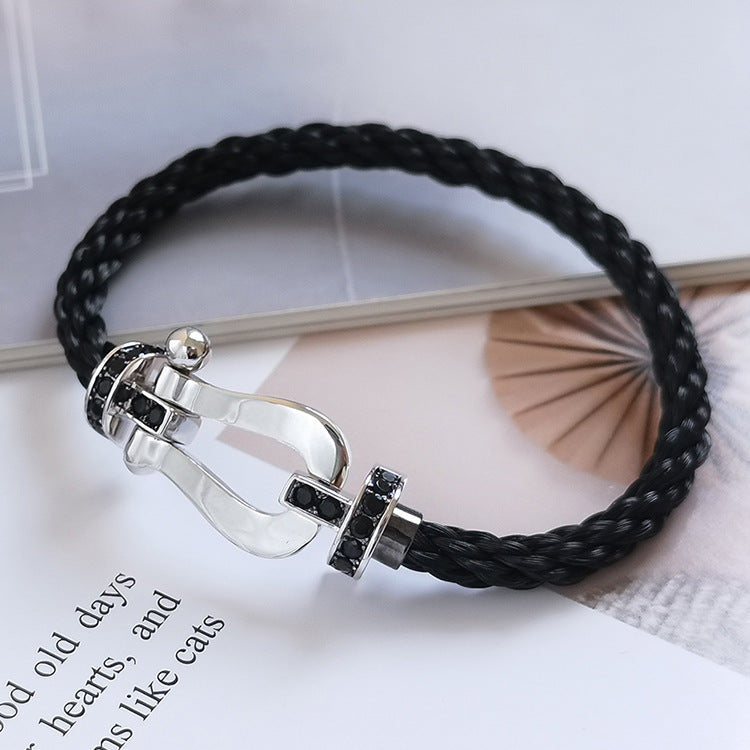 [BLUE TEARS]FORCE LARGE HORSESHOE BLACK DIAMOND BRACELET SILVER