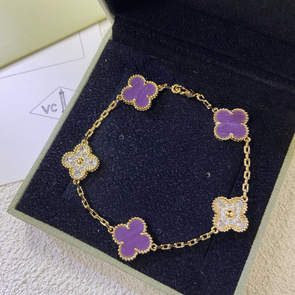 [BLUE TEARS]CLOVER  5 MOTIFS  PURPLE VIOLET DIAMOND BRACELET