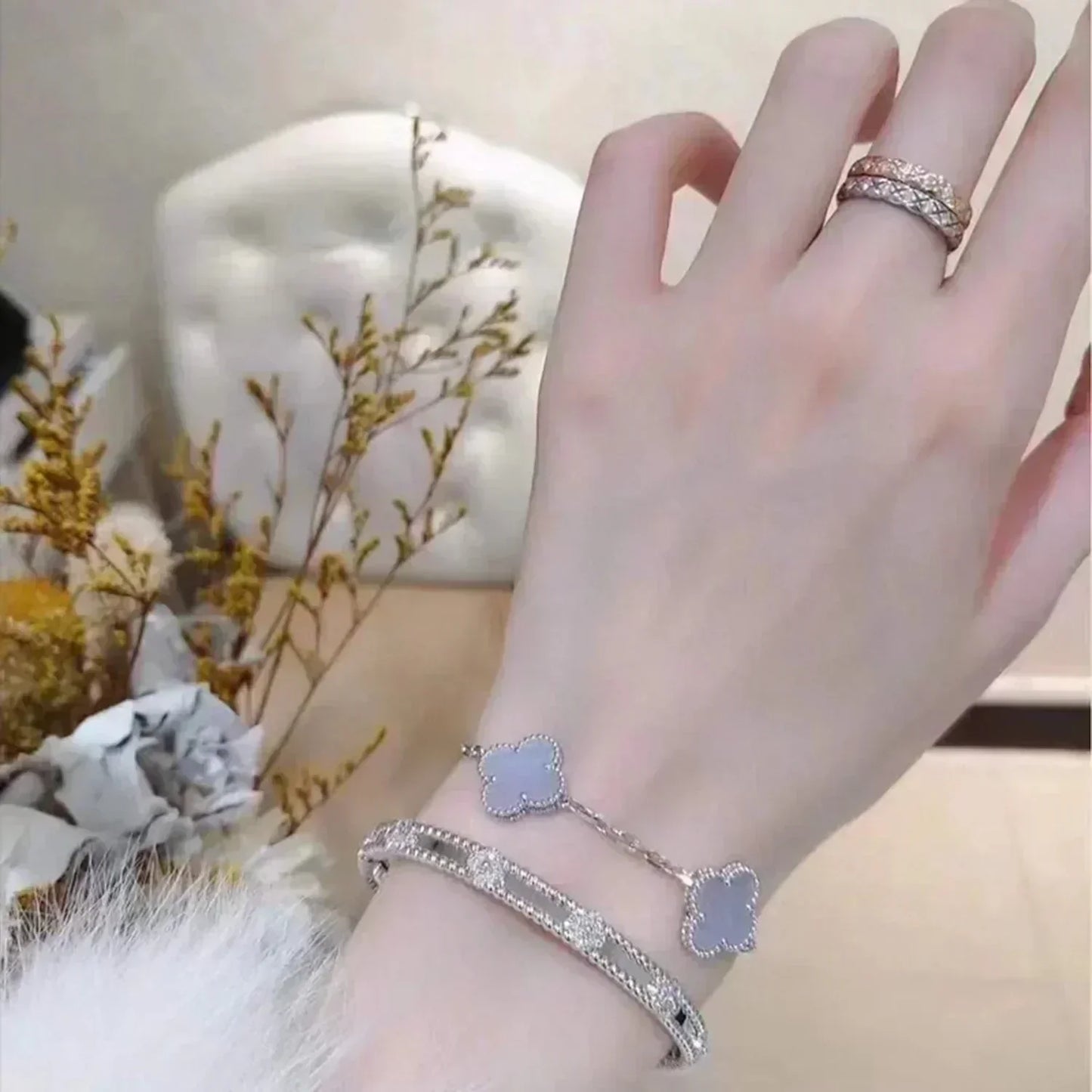 [BLUE TEARS]CLOVER  5 MOTIF PURPLE CHALCEDONY BRACELET SILVER