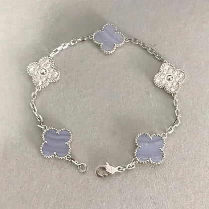 [BLAUE TRÄNEN]KLEE 5 MOTIV DIAMANT LILA CHALCEDON ARMBAND SILBER 