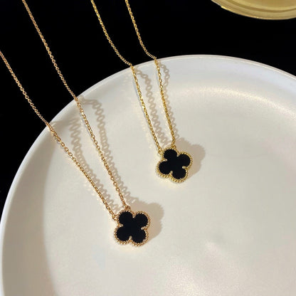 [BLUE TEARS]CLOVER 15MM BLACK ONYX SINGLE FLOWER NECKLACE