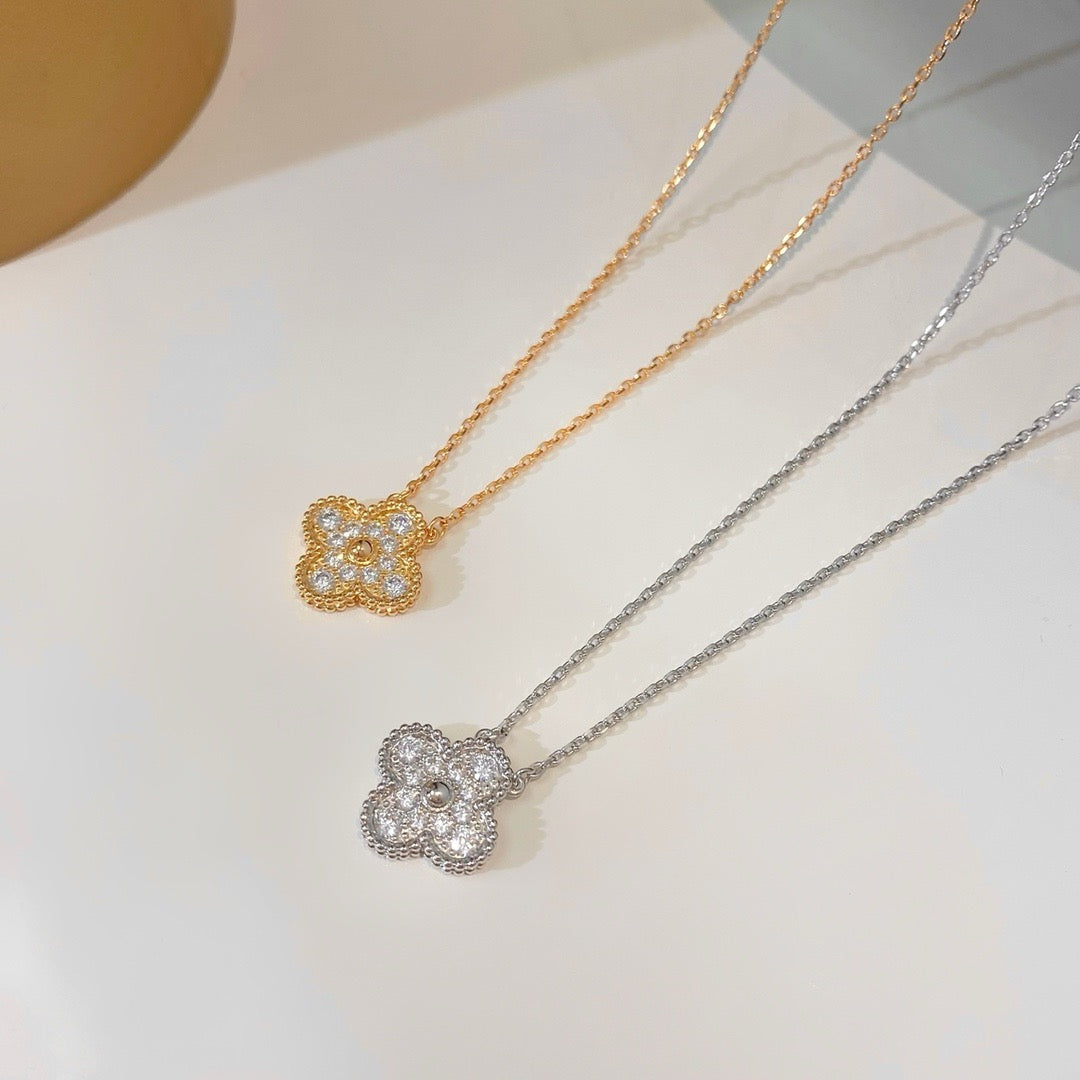 [BLUE TEARS]CLOVER 15MM DIAMOND SINGLE FLOWER NECKLACE